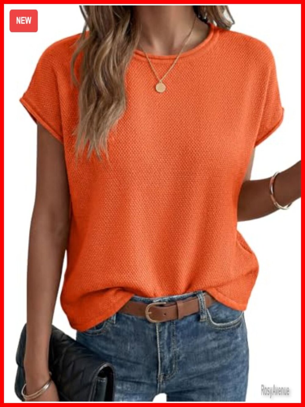 Waffle Knit Cap Sleeve Sweater Vest Loose Crew Neck Lightweight